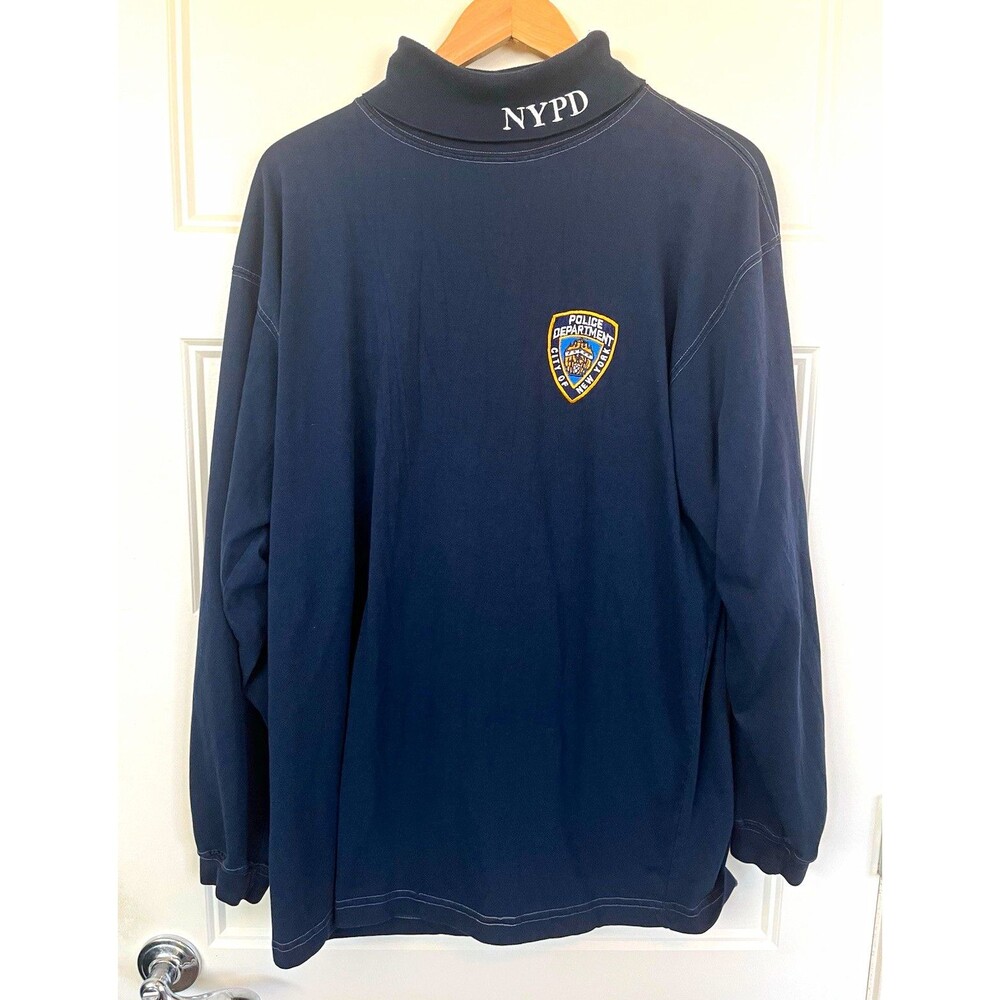 Vintage 90s US Clothing Co Mens 2XL Navy NYPD Turtle Neck Pullover Sweatshirt